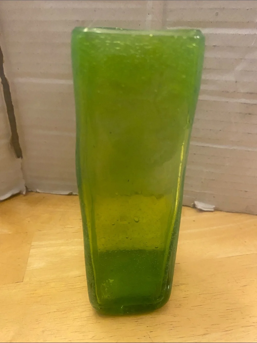 Green art Glass square bubble Vase about 2x6x2
